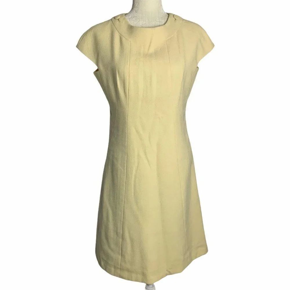 Vintage 60s Adele Simpson Wool Shift Dress M Cream